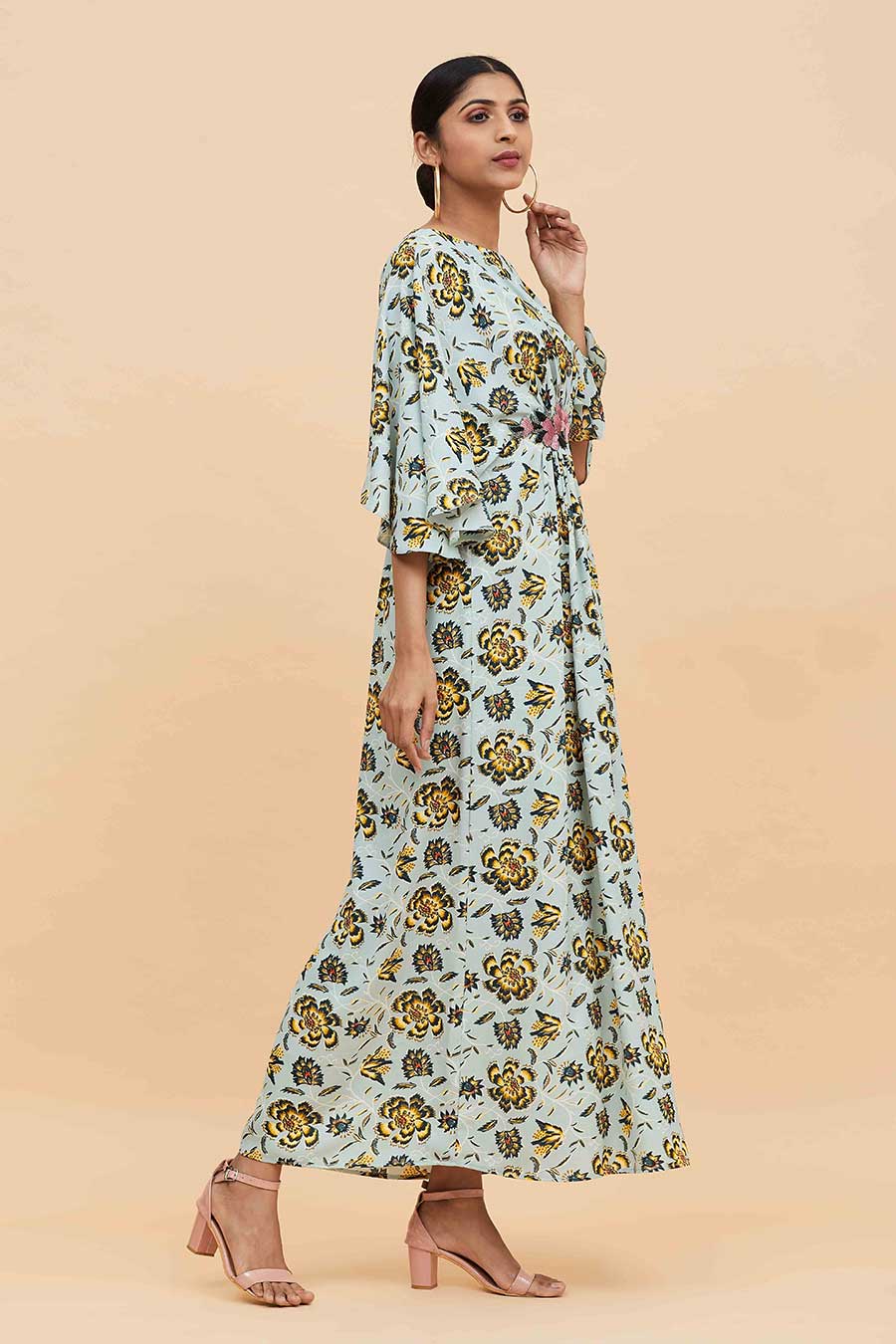 Tropical Print Gathered Dress