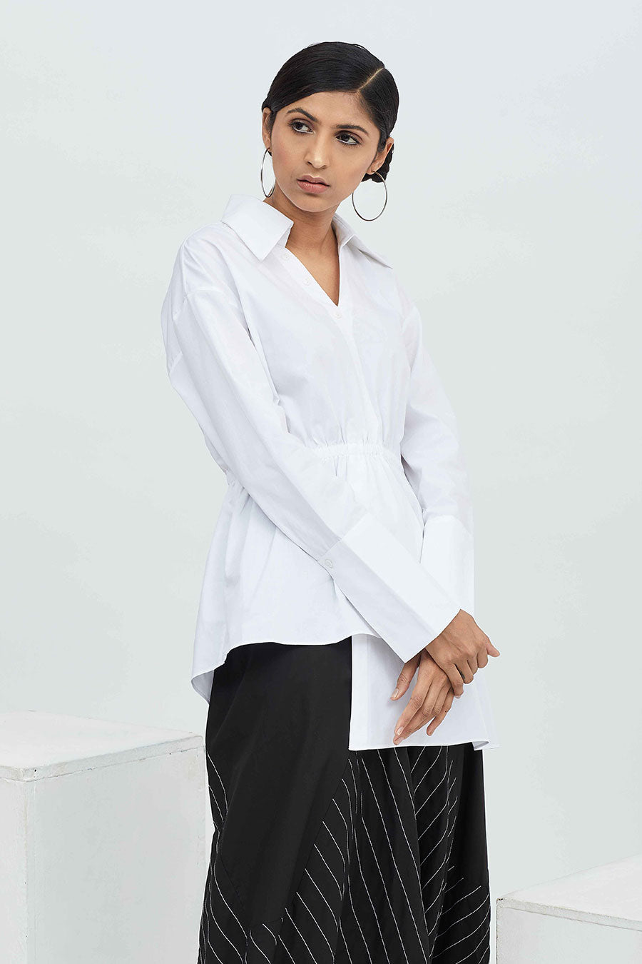 White Peplum Asymmetric Shirt Tunic