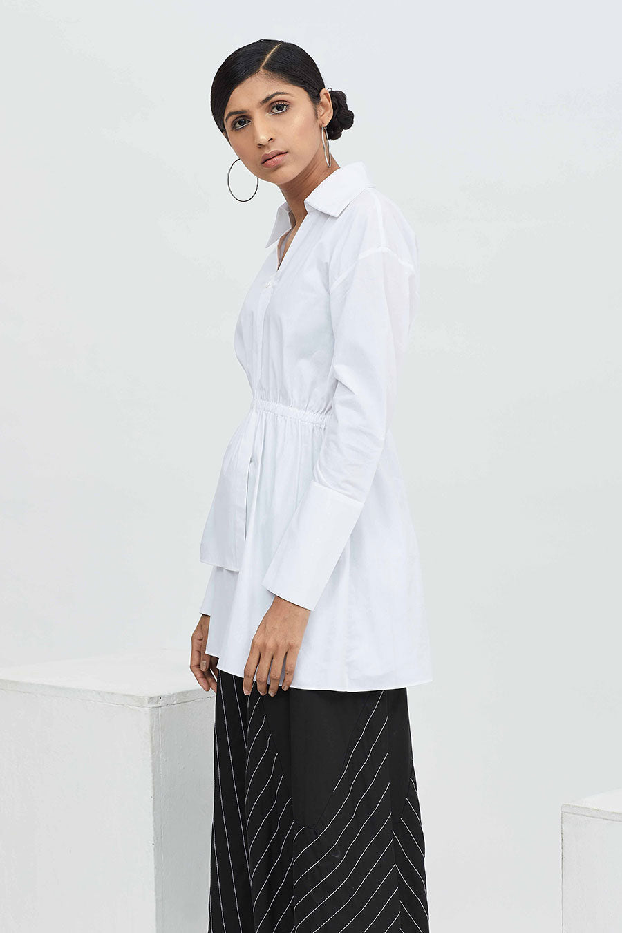 White Peplum Asymmetric Shirt Tunic