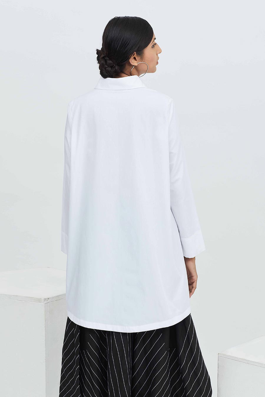 White Cotton High Slit Shirt