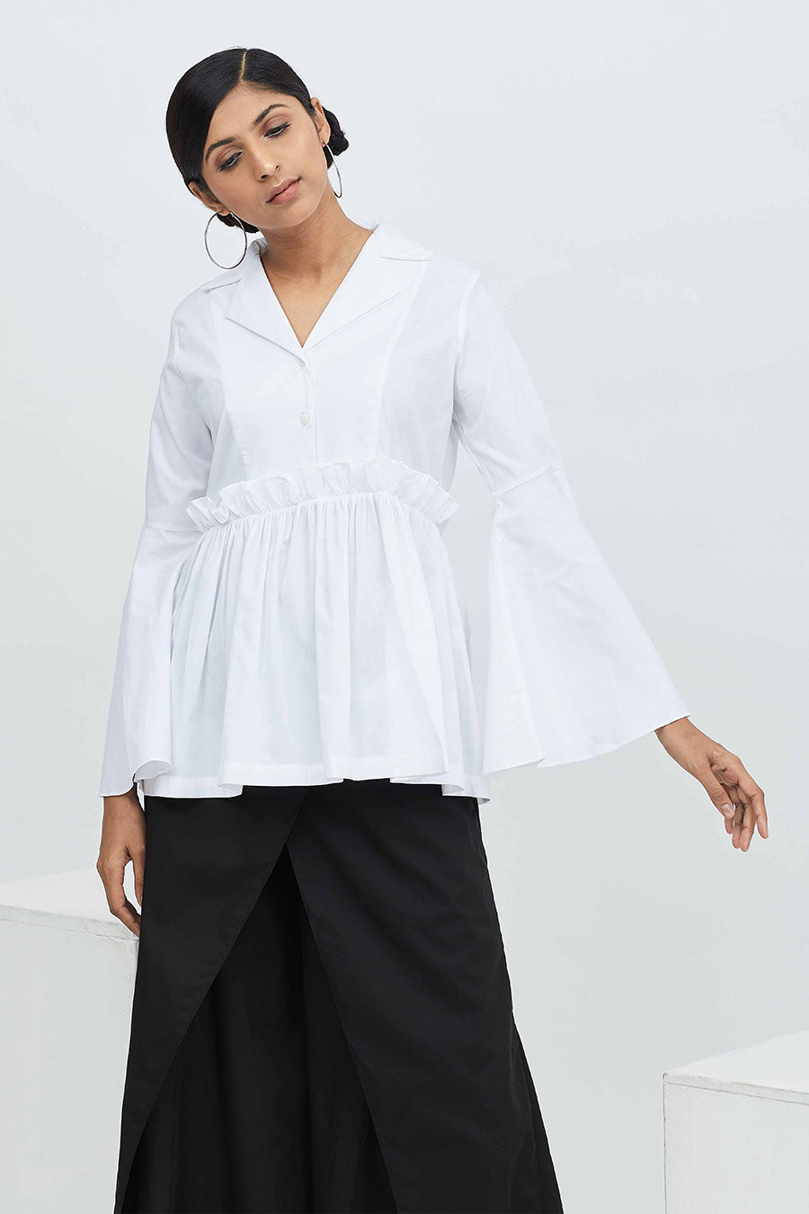 White Paper Bag Waist Shirt Top