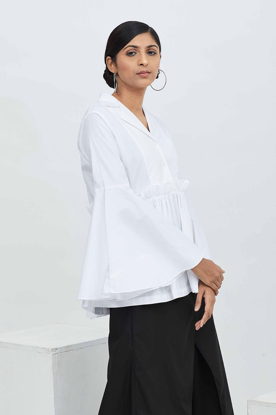 White Paper Bag Waist Shirt Top