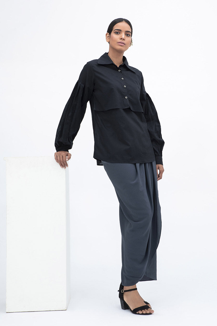 Black Pleated Shirt Top