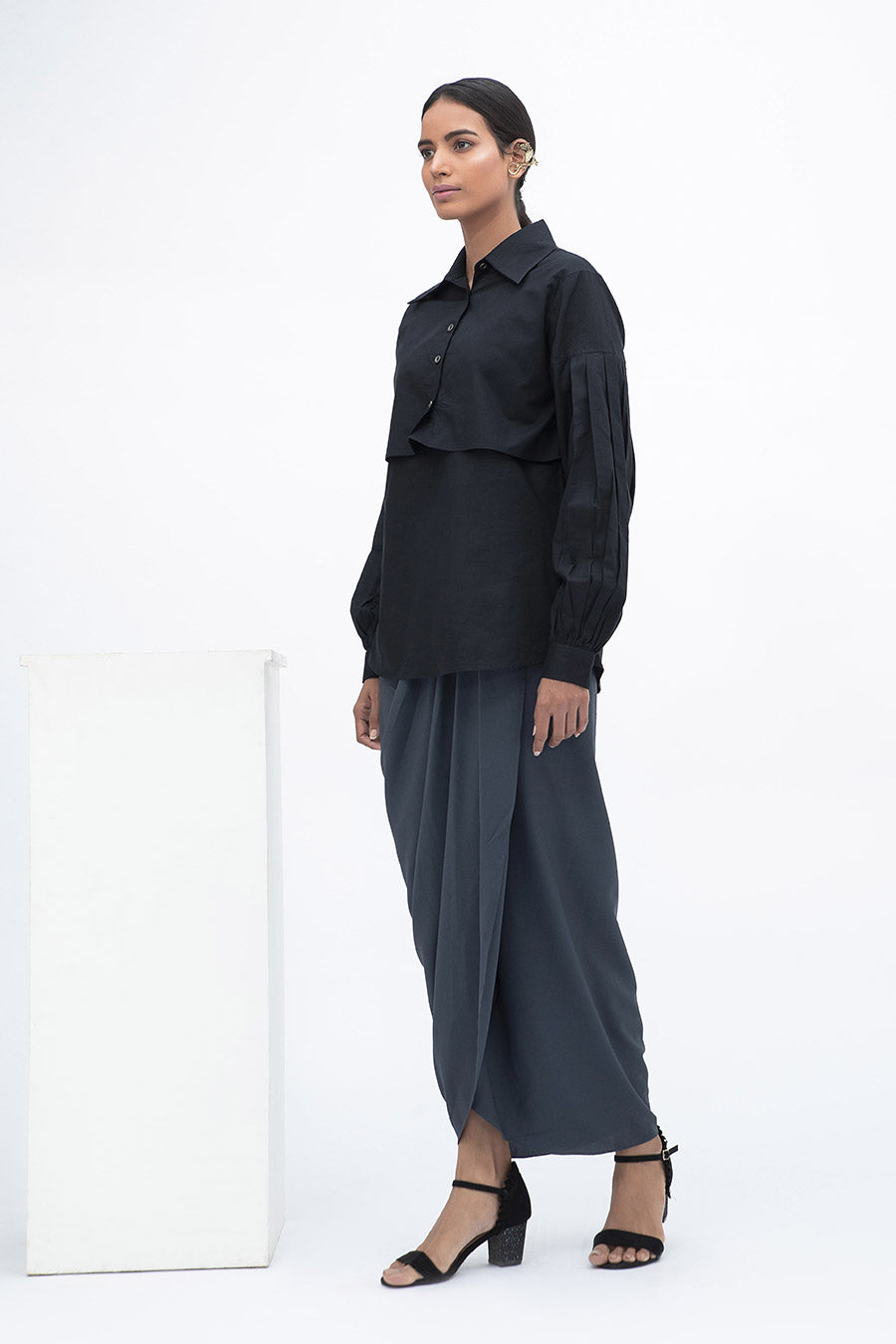 Black Pleated Shirt Top