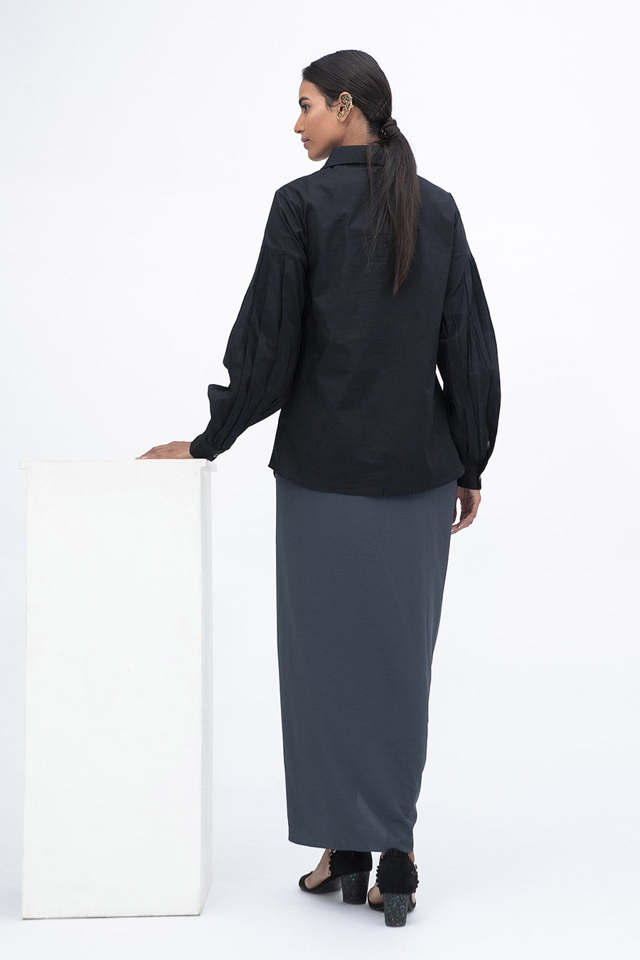 Black Pleated Shirt Top