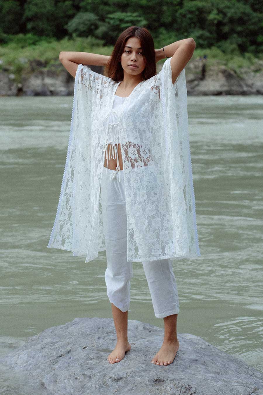 BORA-BORA - White Lace Kaftan & Pants Set