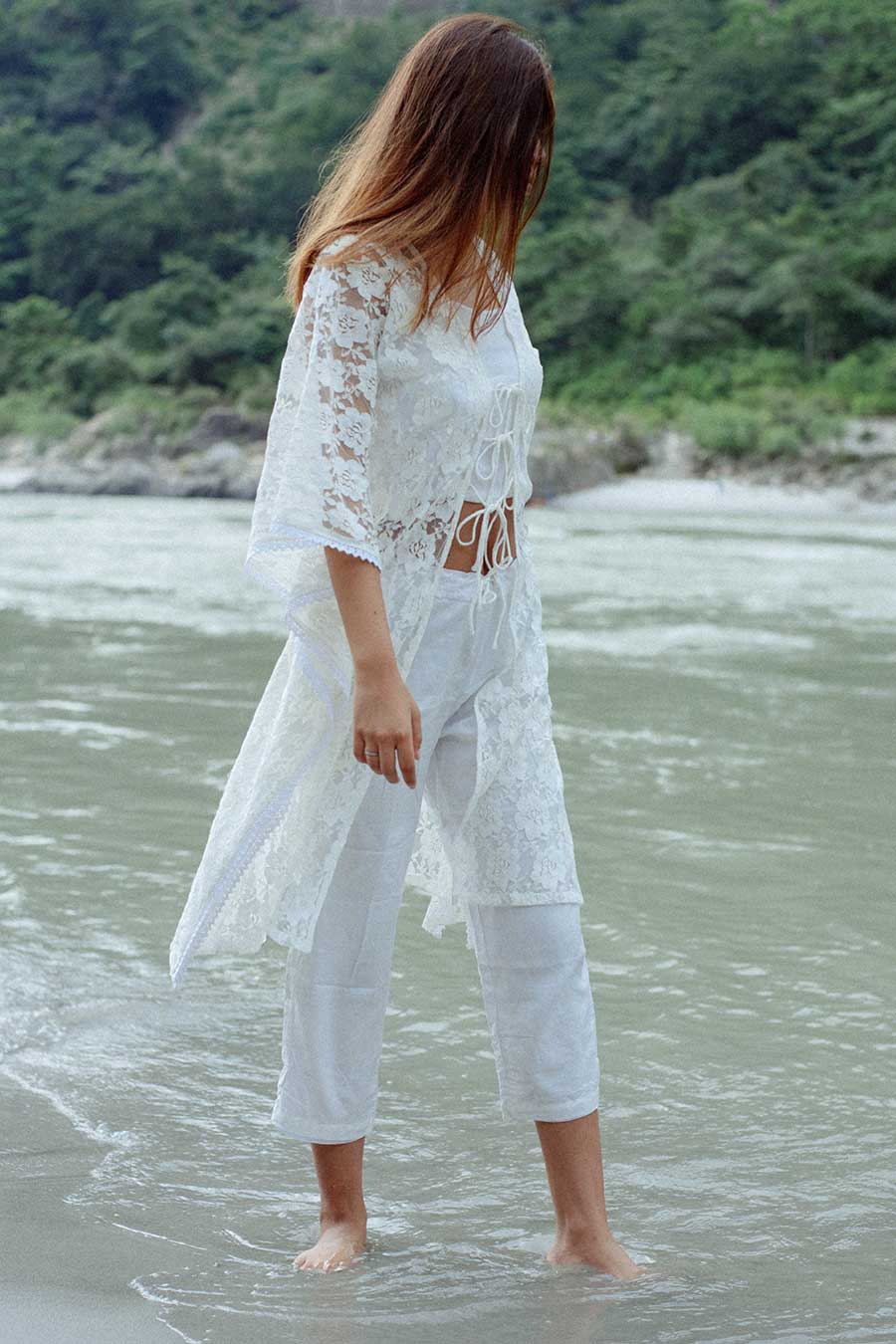 BORA-BORA - White Lace Kaftan & Pants Set