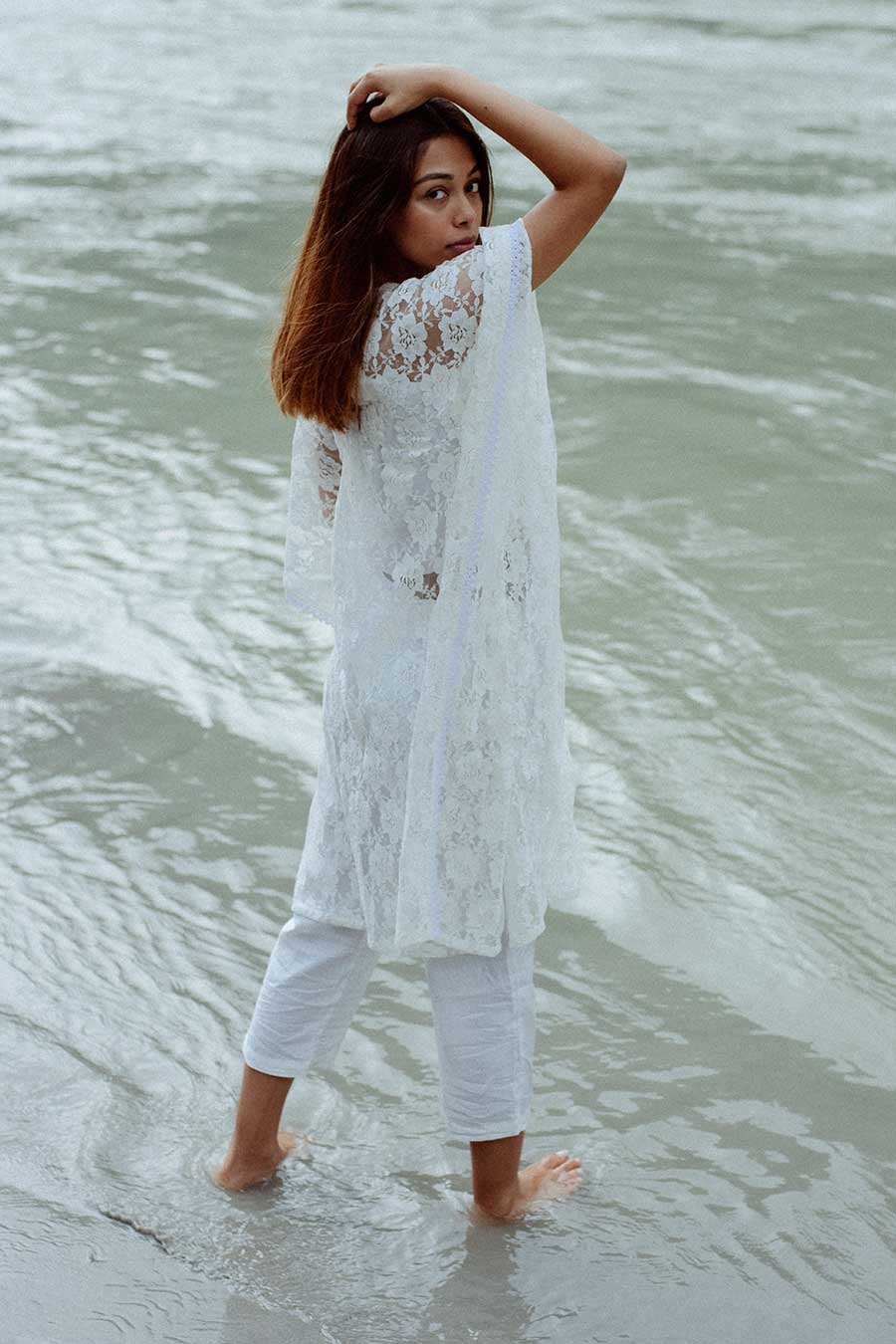 BORA-BORA - White Lace Kaftan & Pants Set