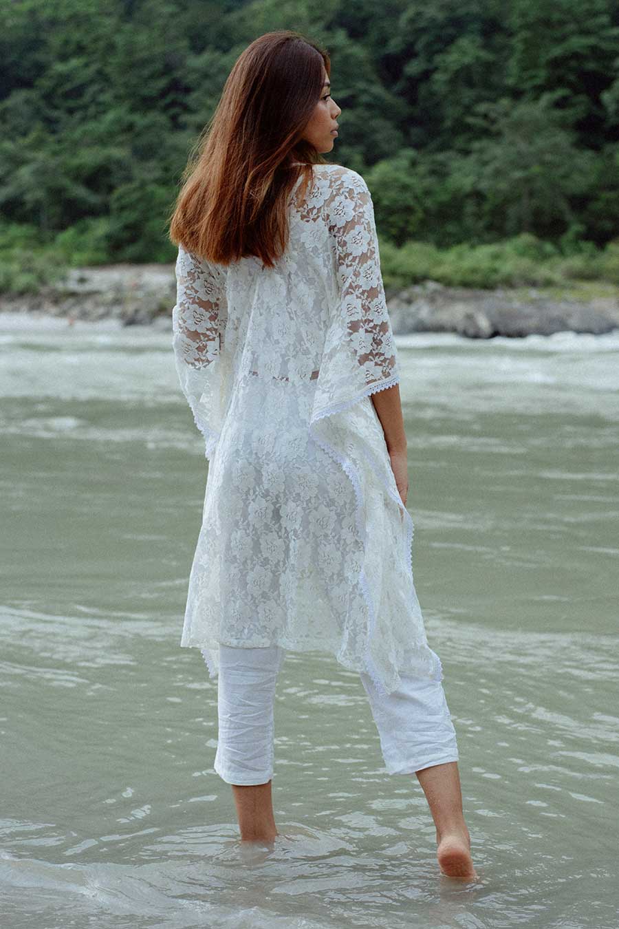 BORA-BORA - White Lace Kaftan & Pants Set
