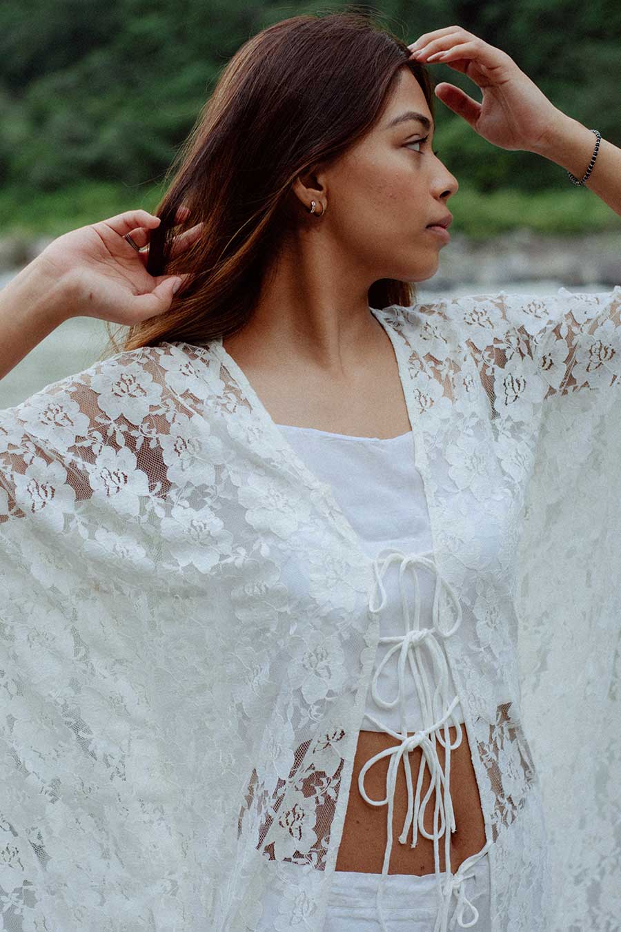 BORA-BORA - White Lace Kaftan & Pants Set