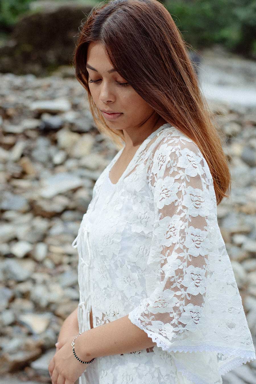 BORA-BORA - White Lace Kaftan & Pants Set