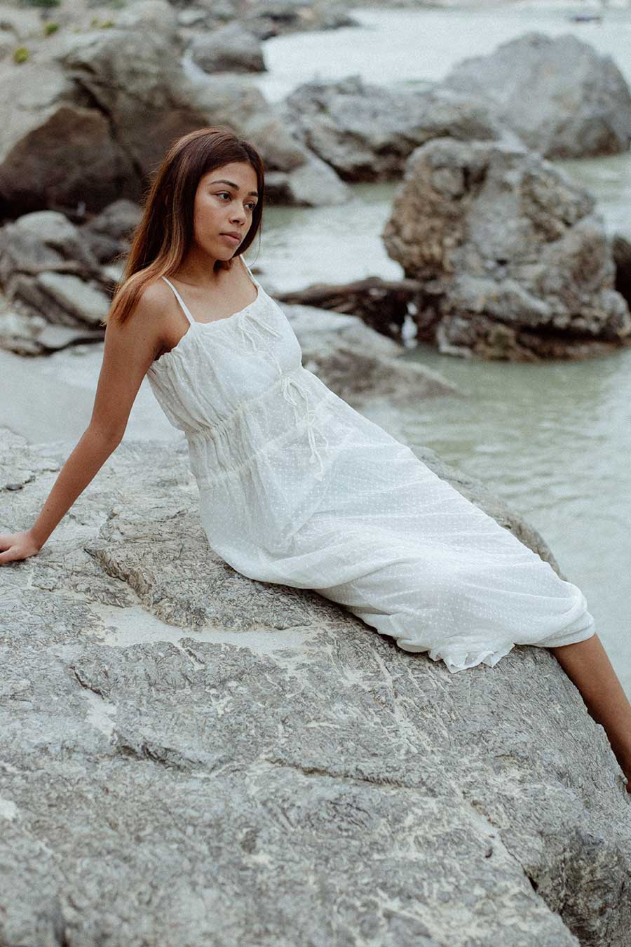 BELIZE - White Pull-String Lace Dress