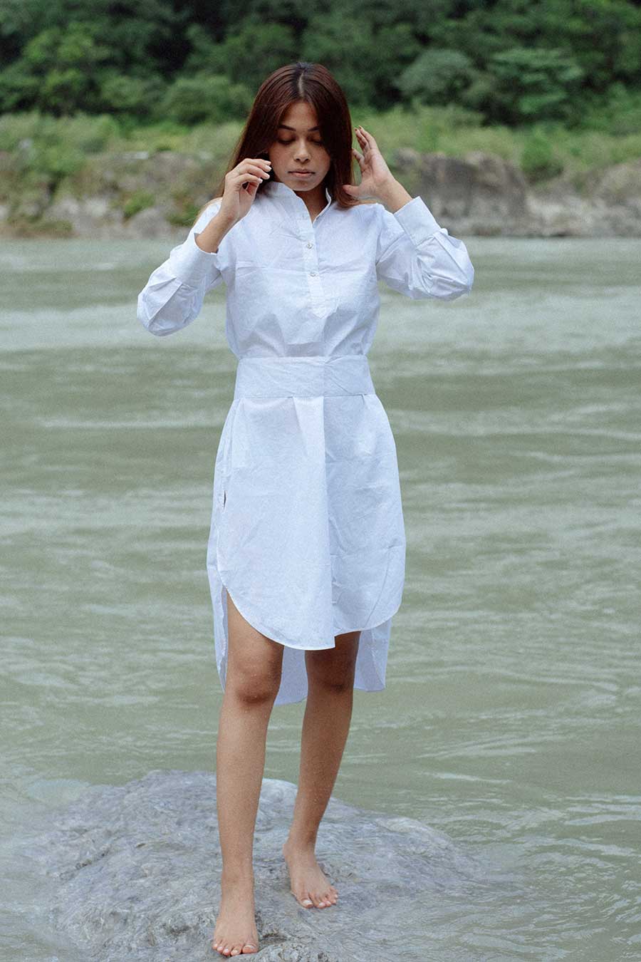 LA PALMA - White Poplin Midi Dress