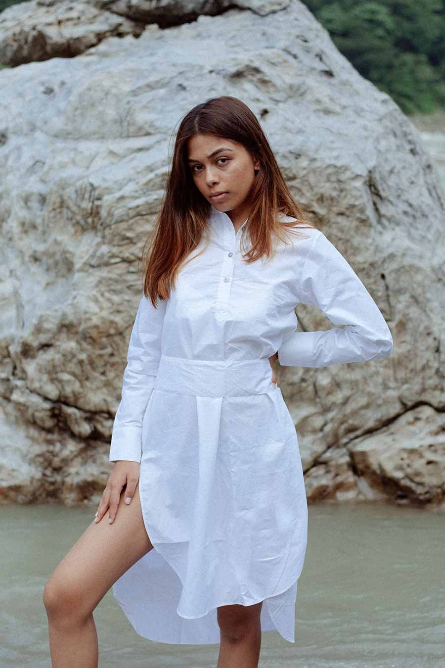 LA PALMA - White Poplin Midi Dress