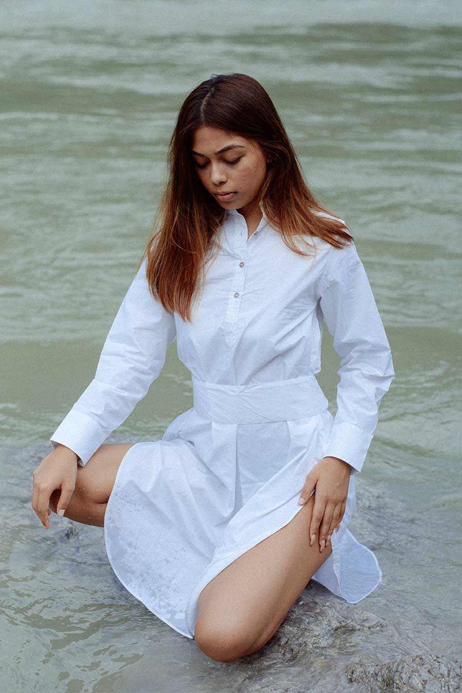 LA PALMA - White Poplin Midi Dress