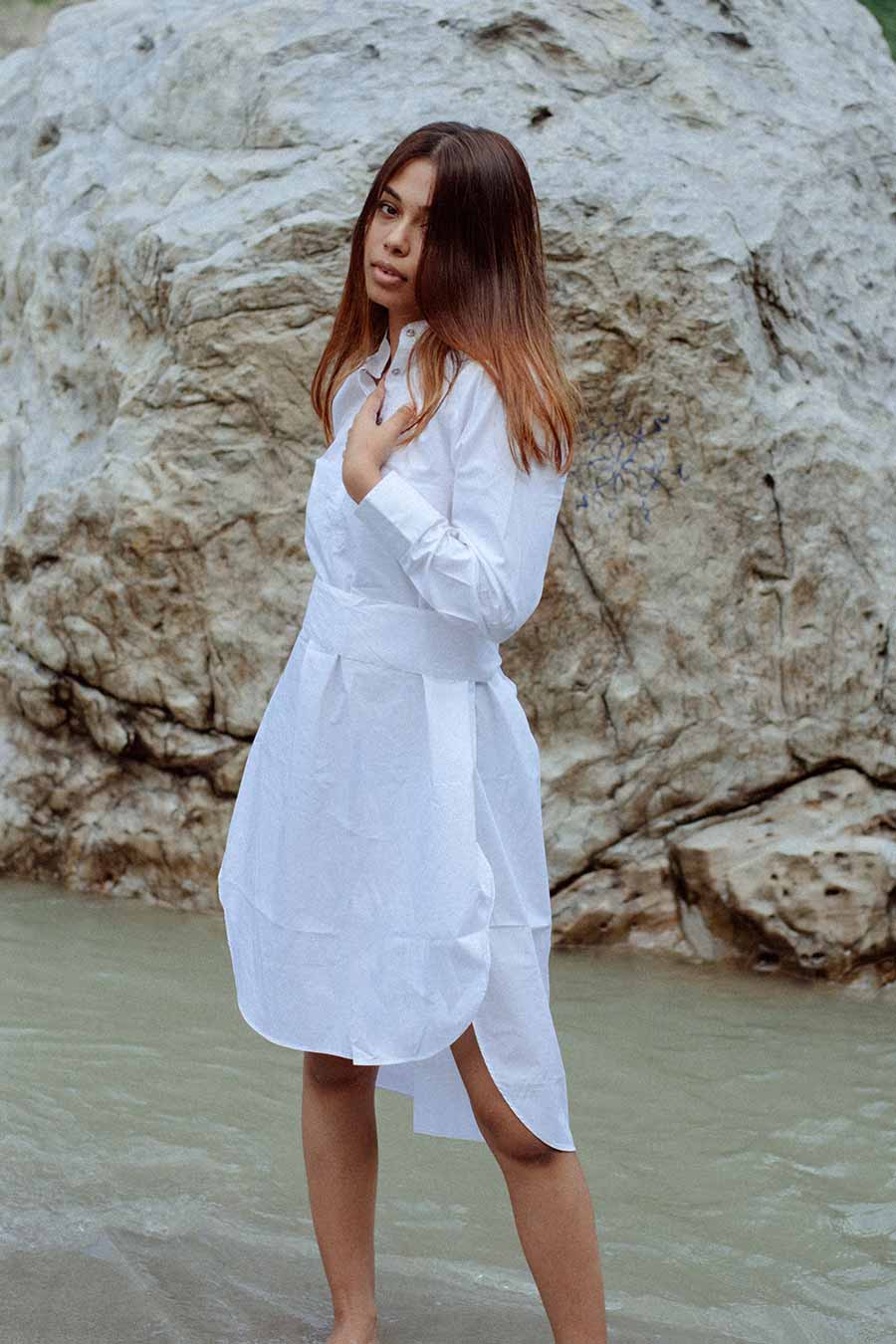 LA PALMA - White Poplin Midi Dress