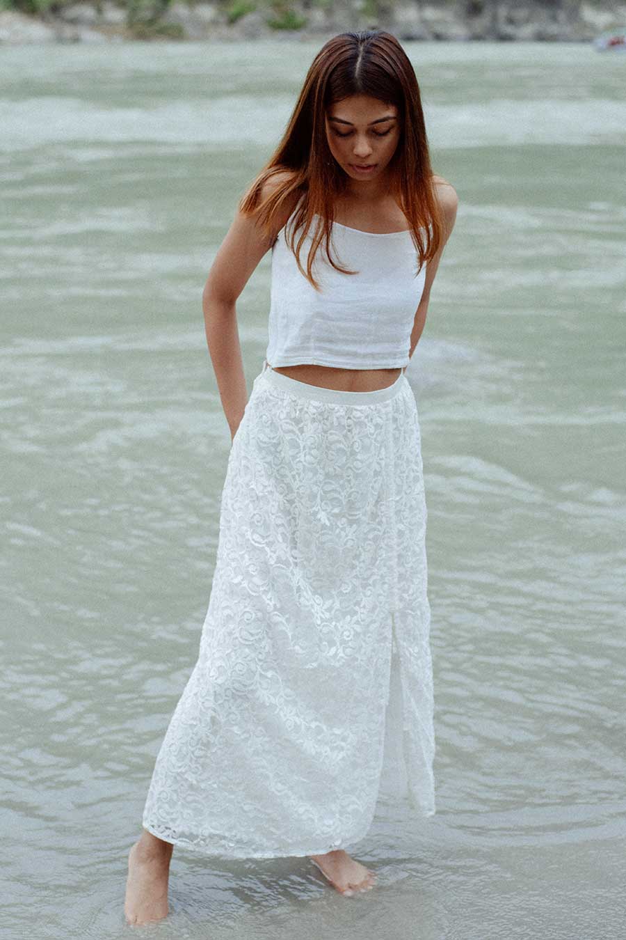 PHI-PHI - White Lace Pull-String Skirt