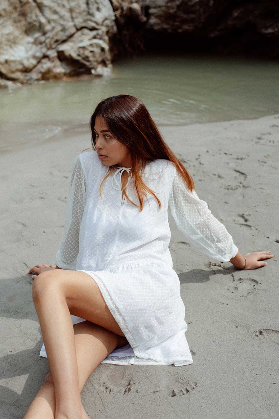 MO'OREA - White Dotted Lace Short Dress