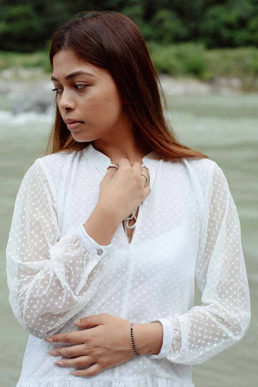MO'OREA - White Dotted Lace Short Dress