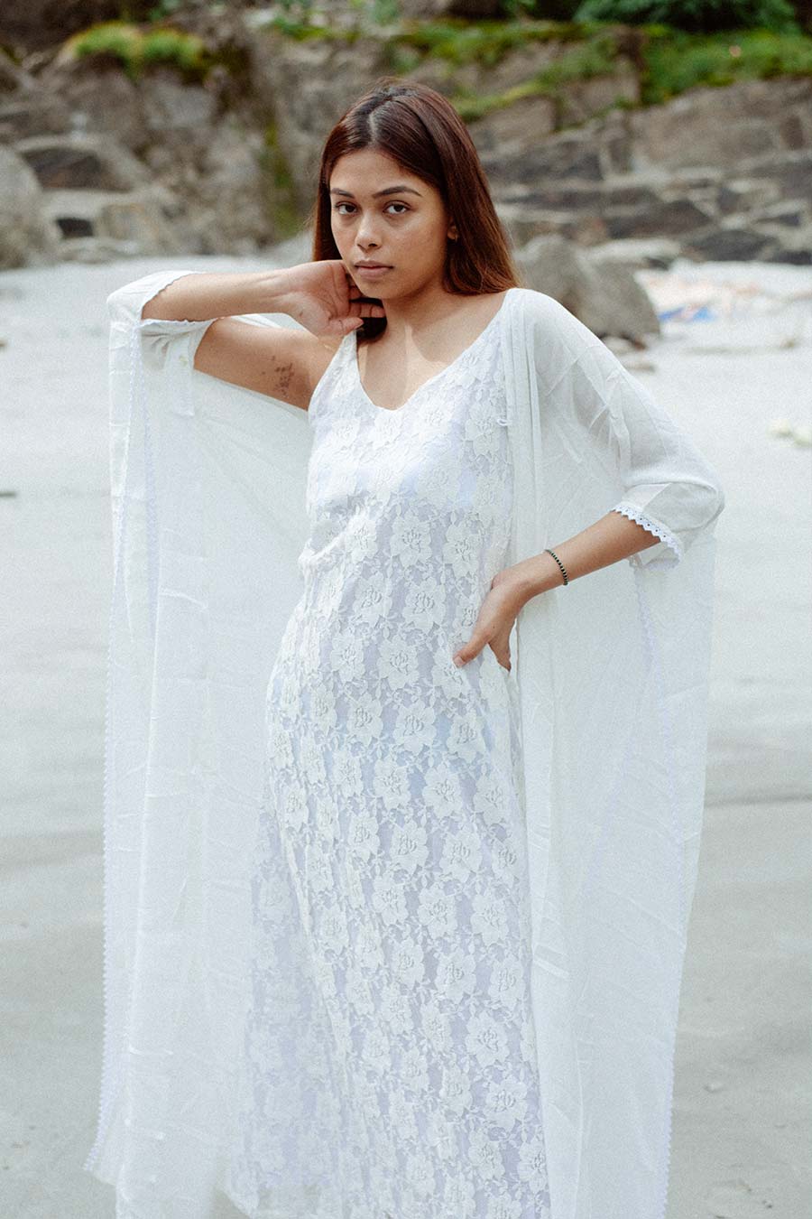 CABO - White Lace Dress & Overlay Set
