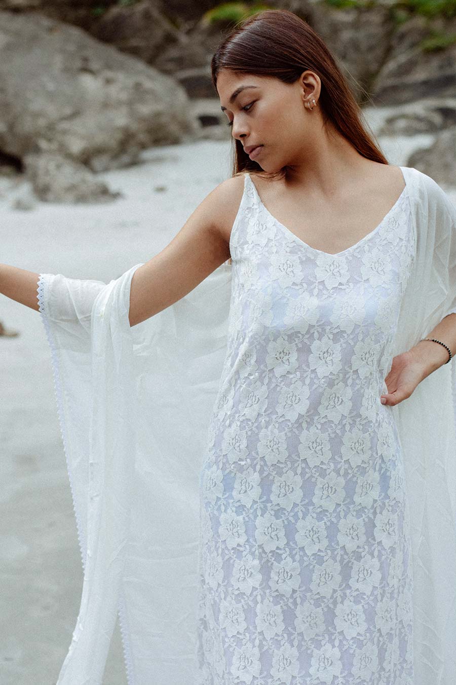 CABO - White Lace Dress & Overlay Set