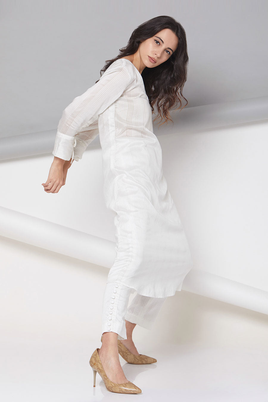 Grace - Off-White Tunic & Pant Co-Ord Set