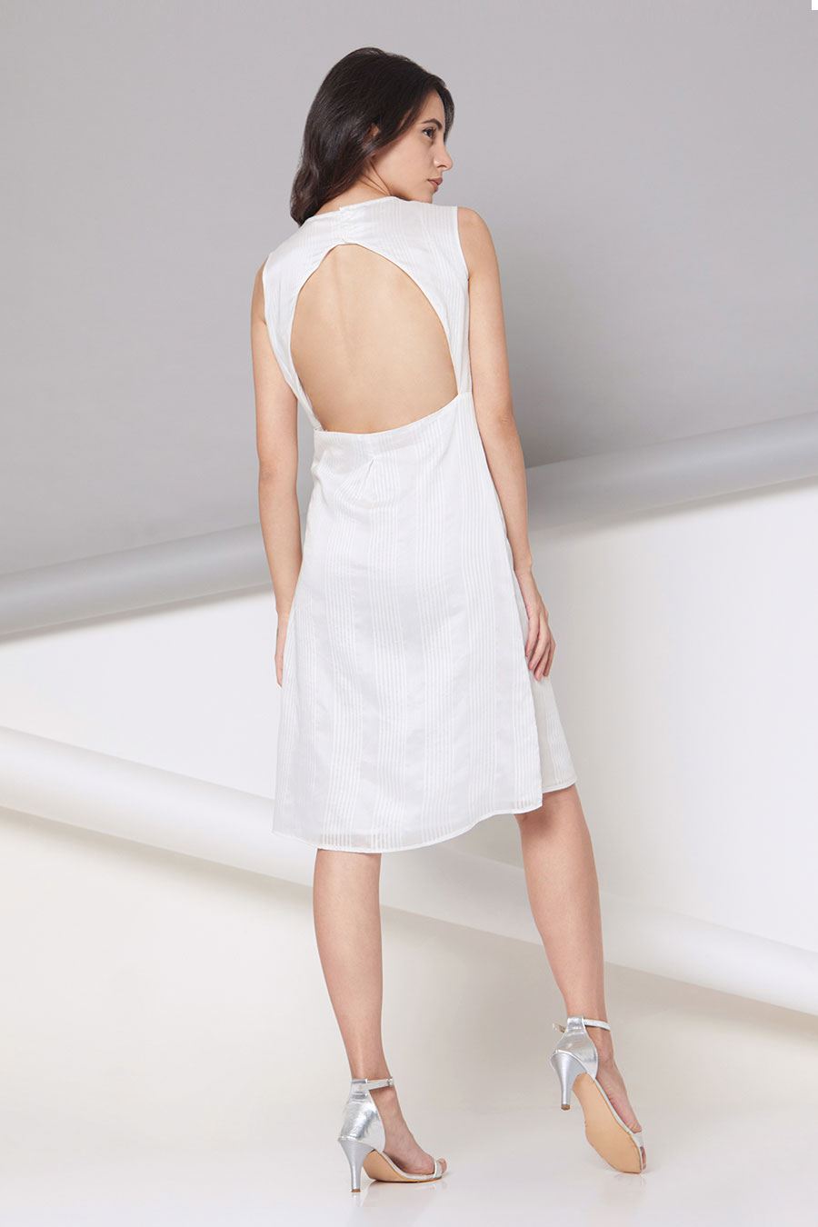 Harriet - Off-White Striped A-Line Dress