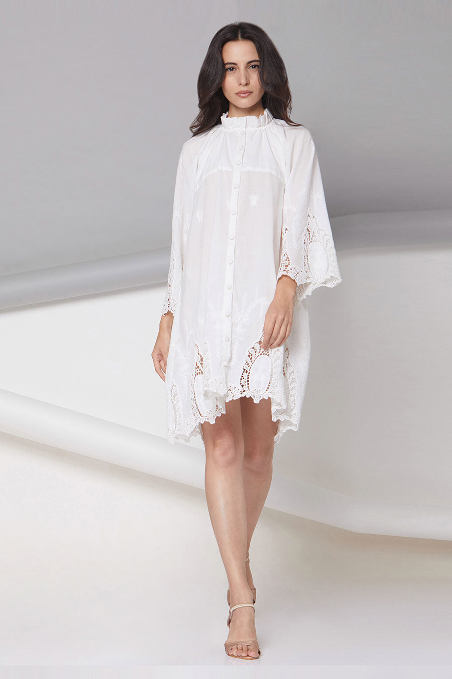 Mabel - Off-White Applique Shirt Dress