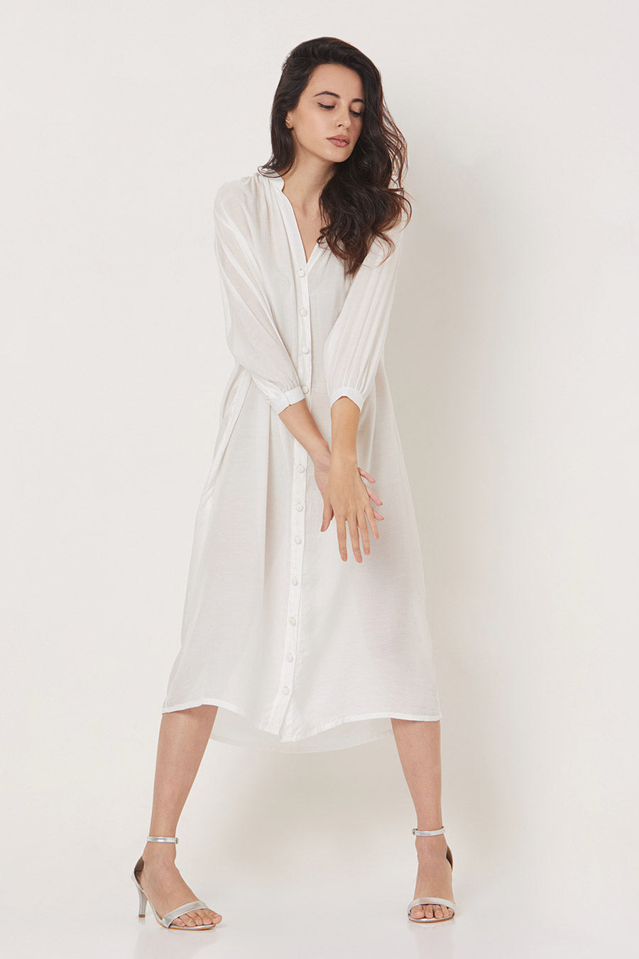 Olive - Off-White Loose Fit Shirt Dress