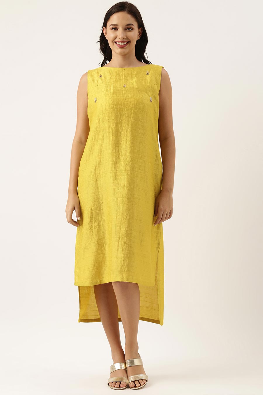 Yellow Silk High Low Dress