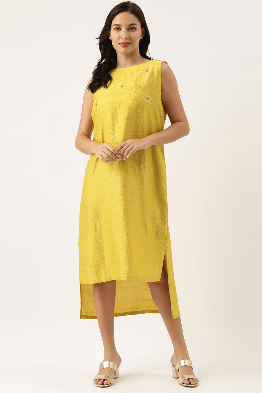 Yellow Silk High Low Dress