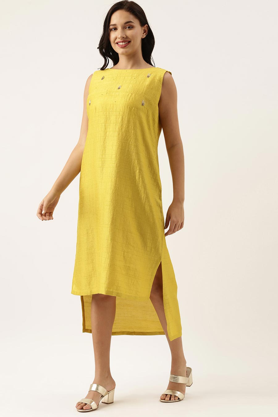 Yellow Silk High Low Dress