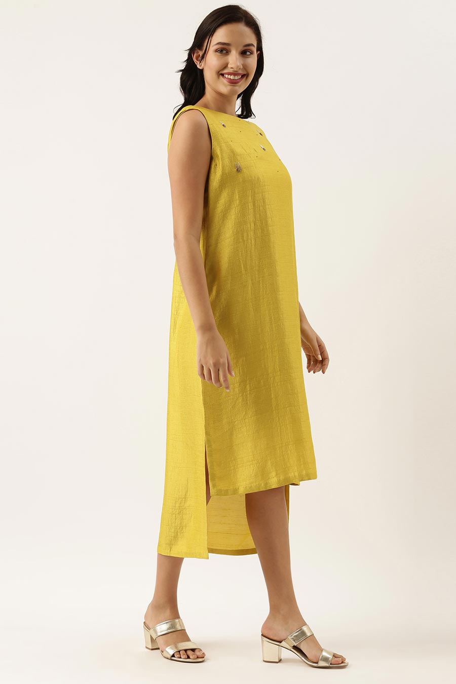 Yellow Silk High Low Dress