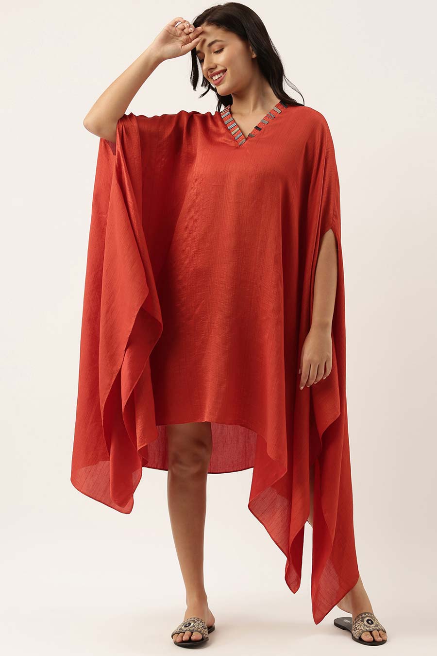 Rust Orange Silk Kaftan Dress