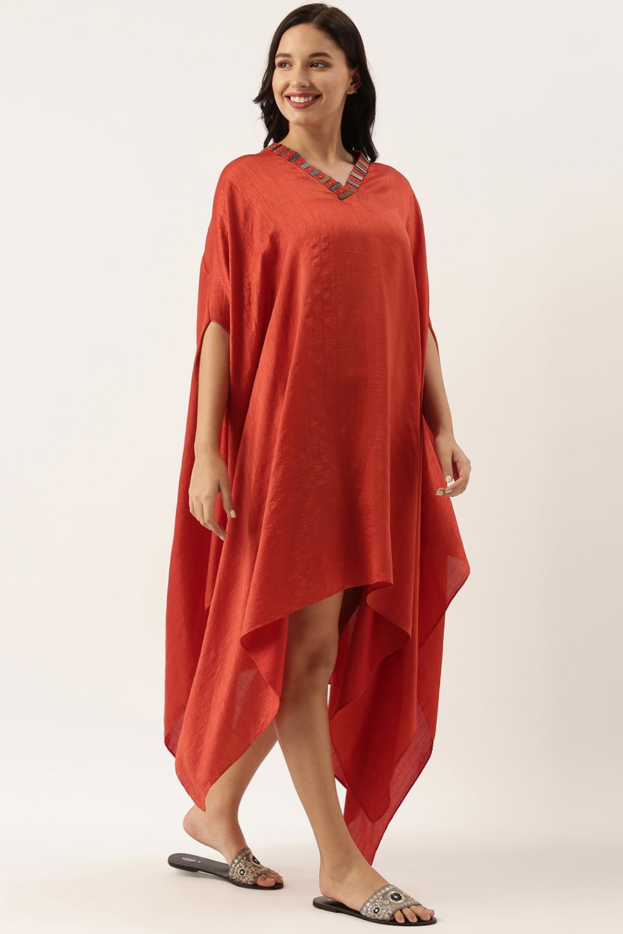 Rust Orange Silk Kaftan Dress