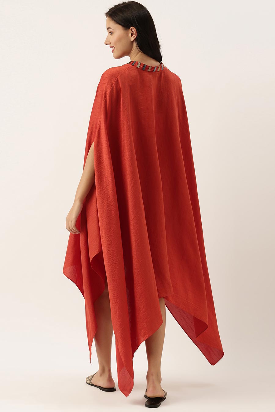 Rust Orange Silk Kaftan Dress