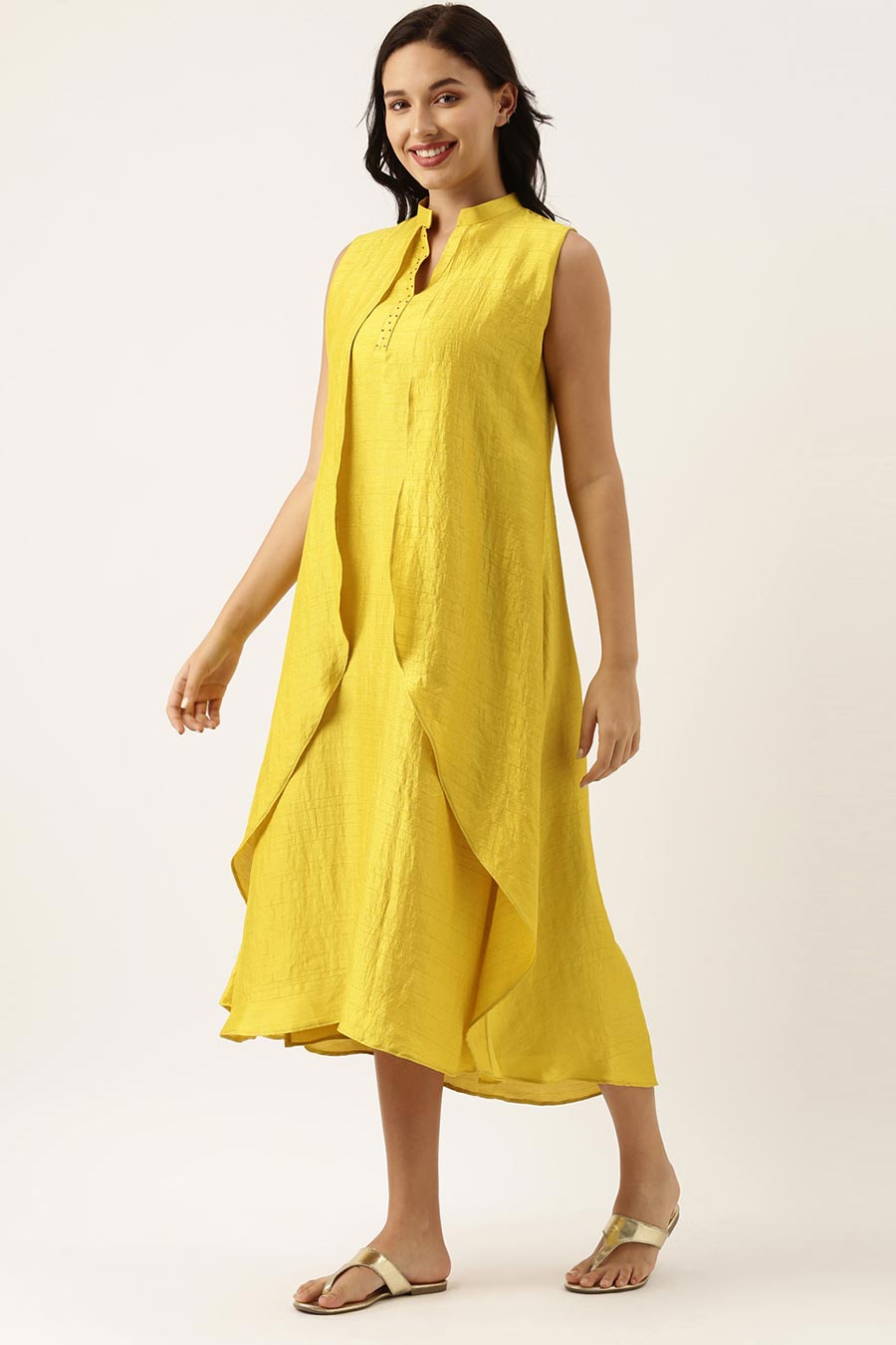 Yellow Silk Double Layered Dress