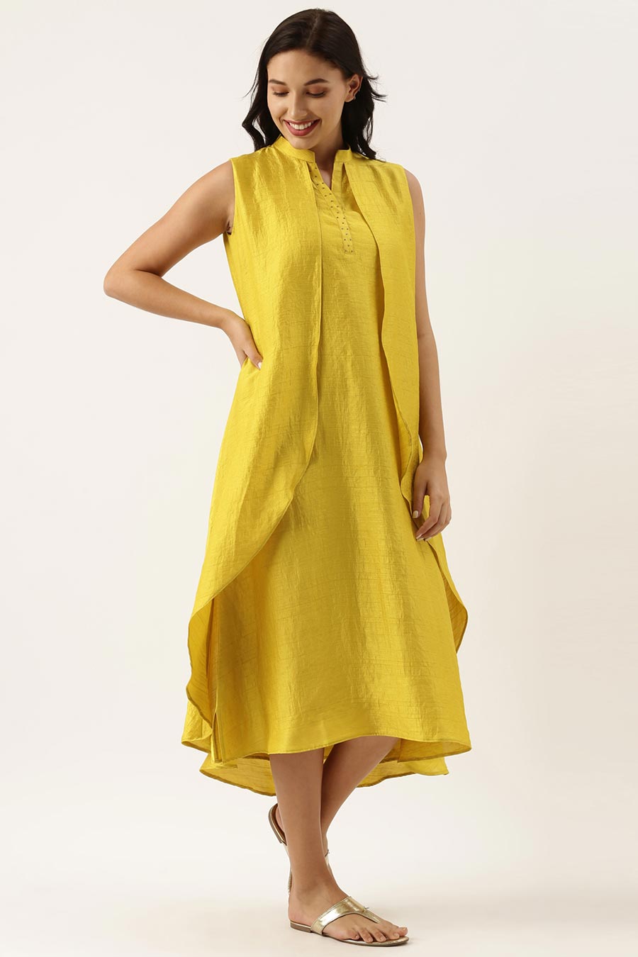 Yellow Silk Double Layered Dress