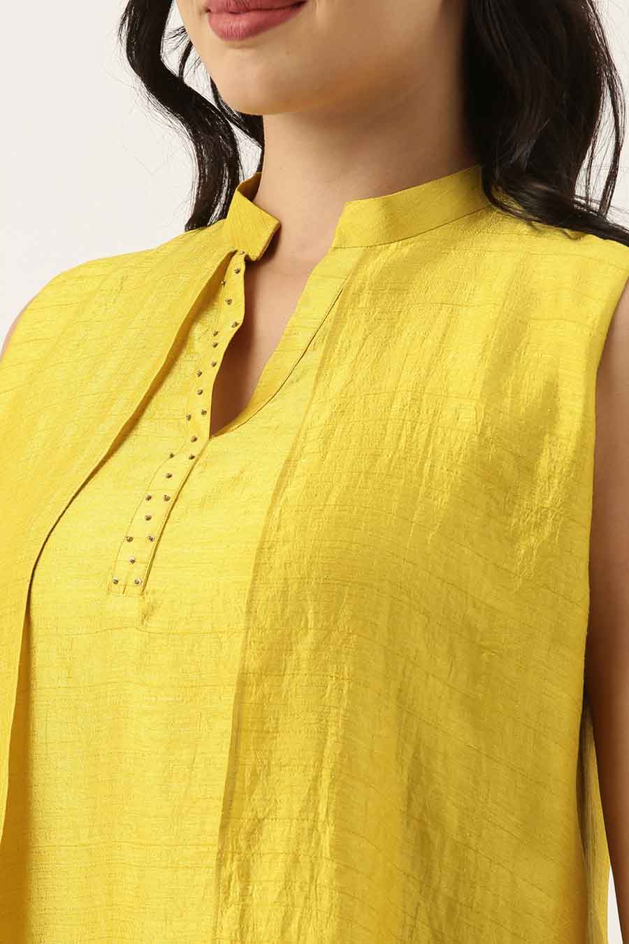 Yellow Silk Double Layered Dress