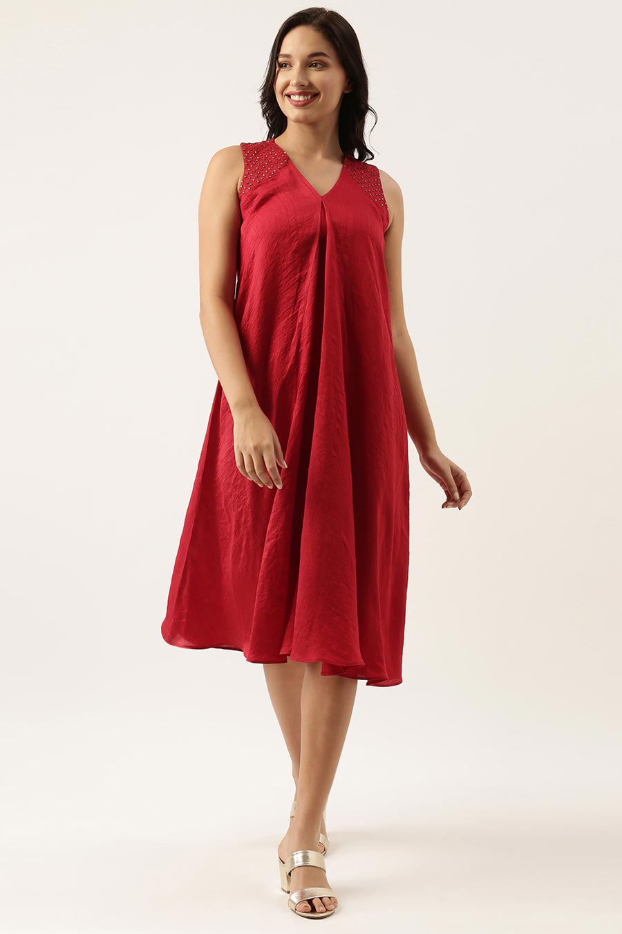 Red Crush Silk Embroidered Dress