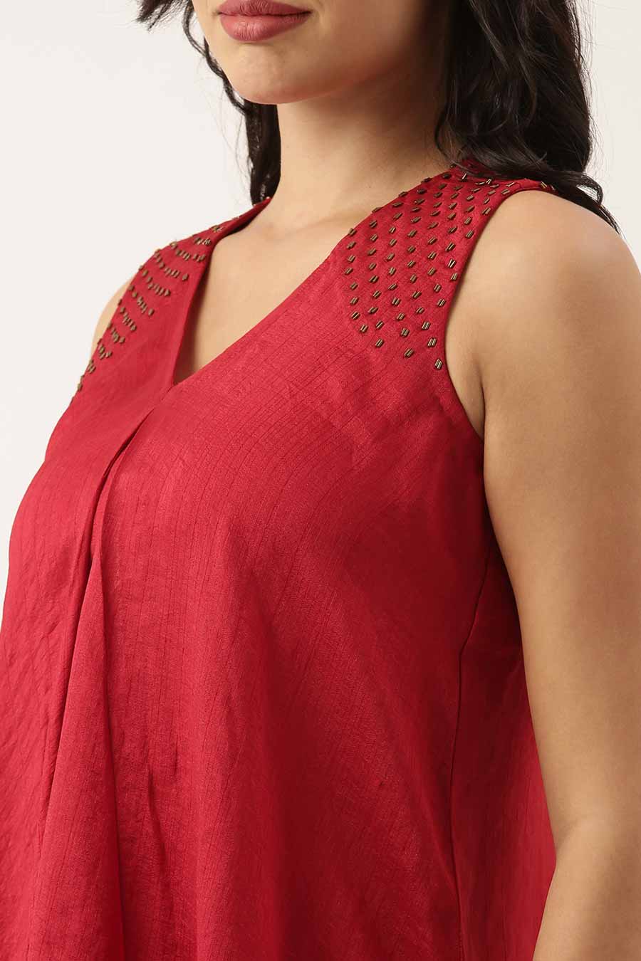 Red Crush Silk Embroidered Dress