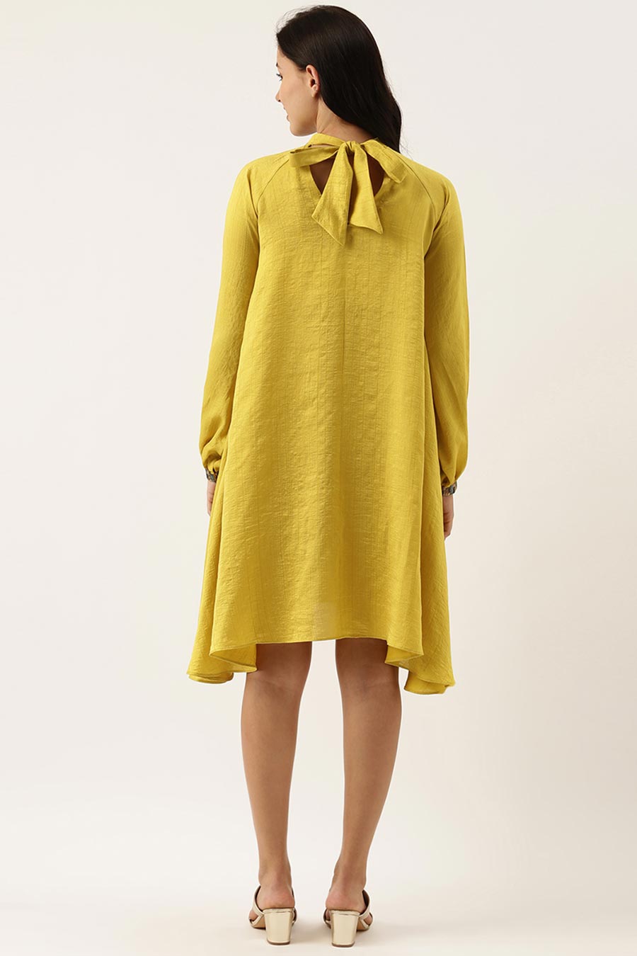 Yellow Silk Choker Neck Dress