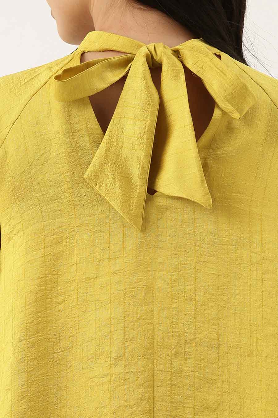 Yellow Silk Choker Neck Dress