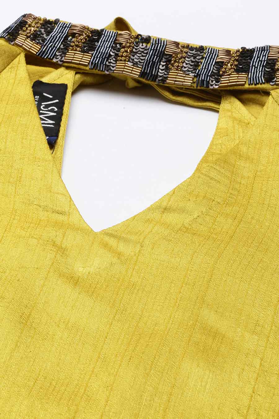 Yellow Silk Choker Neck Dress