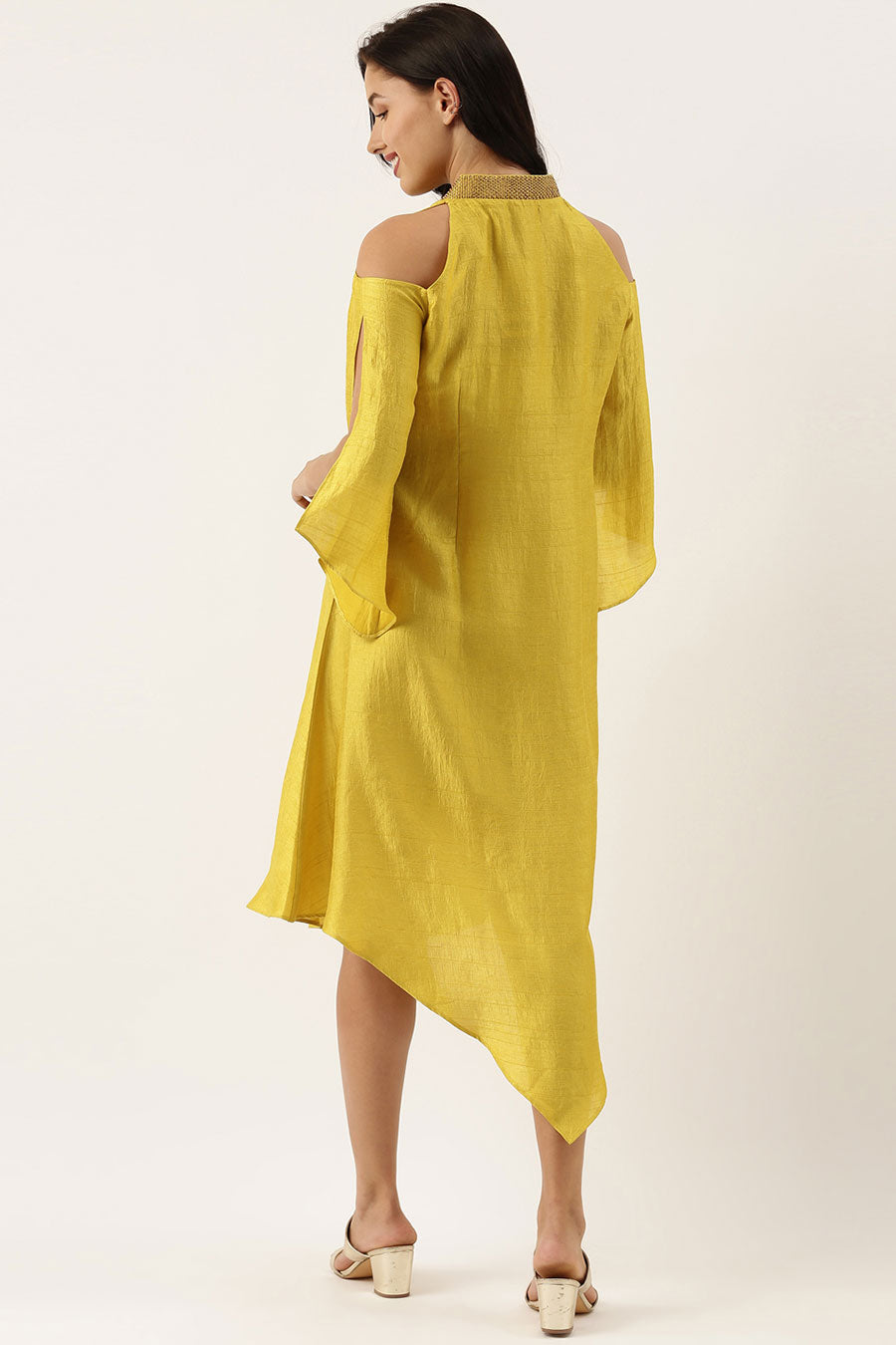 Yellow Silk Asymmetric Dress