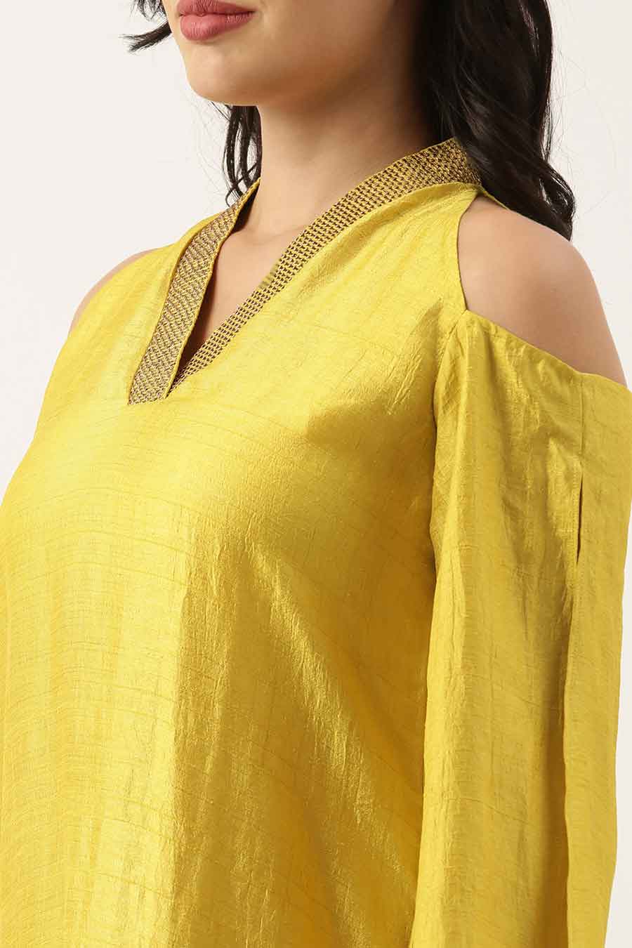 Yellow Silk Asymmetric Dress