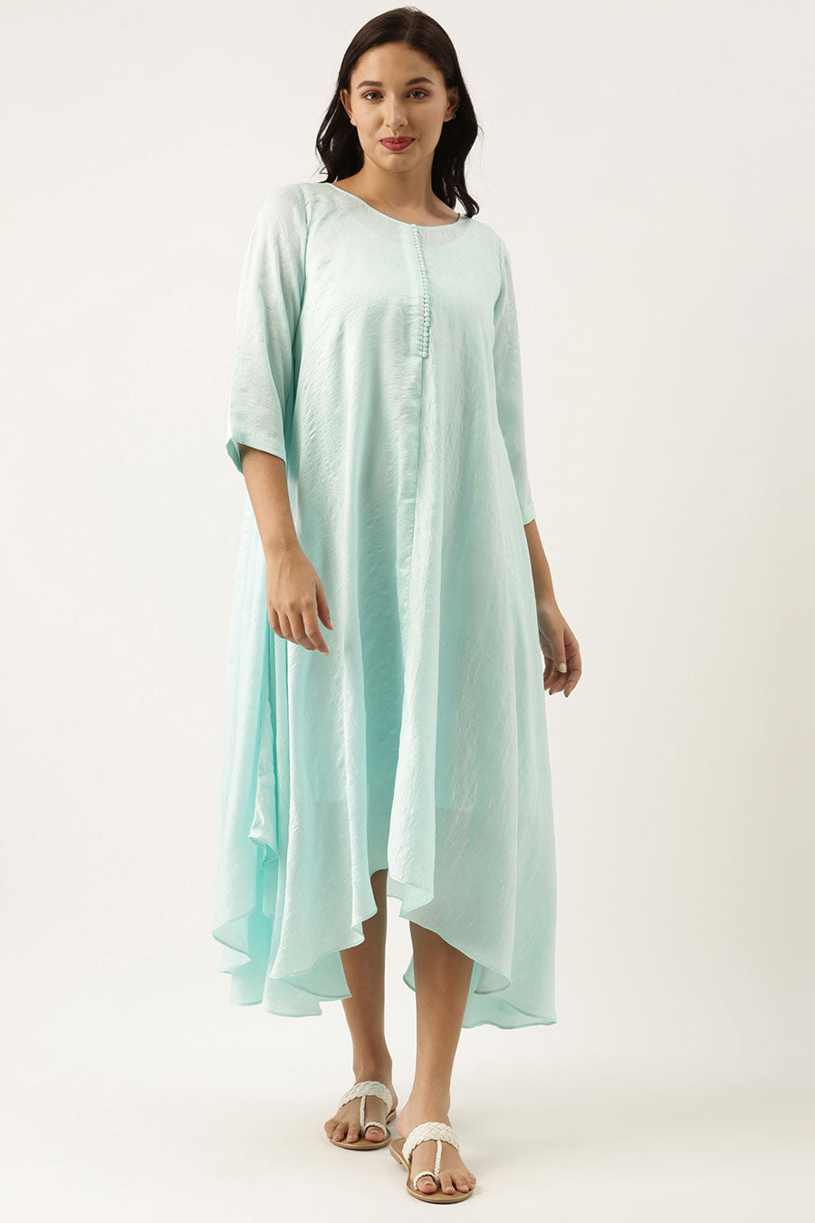 Aqua Blue Silk Polti Dress