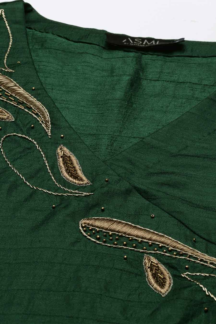 Bottle Green Silk Embroidered Dress