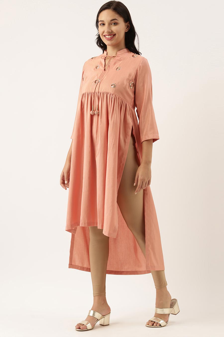 Pastel Pink Sequened Silk Linen Dress