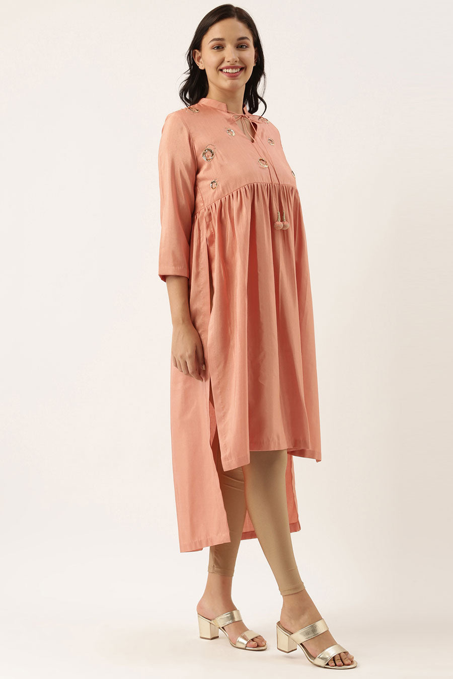 Pastel Pink Sequened Silk Linen Dress